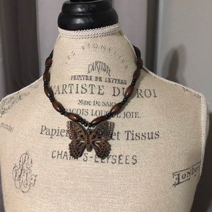 Wood butterfly necklace